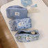 Fashion Blue Fresh Flower Make-up Bag Makeup Brush Organizer Cosmetic Storage Bag Student Large Capacity Pen Bag Pencil Pouch